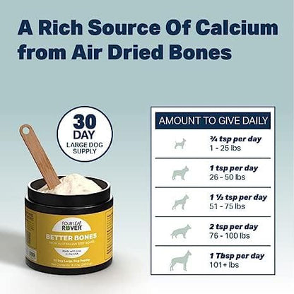 Better Bones - Dog Calcium Supplement with Phosphorus and Vitamin D for Joint, Teeth and Bone Health Support - Pure Grass-Fed Australian Beef Bone - Vet Formulated - Made in The USA FourLeafRover