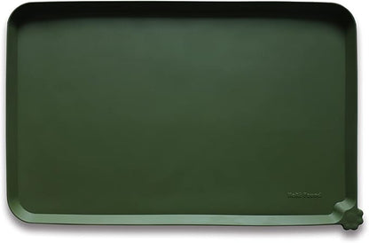 Hoki Found Large Silicone Pet Food Mats Tray - Waterproof Dog Pet Cat Feeding Mat - Non Slip Pet Dog Cat Food Bowl Mats Placemat -Pet Water Mats for Carpet - Dark Olive - PAWPICO