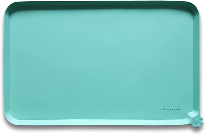 Hoki Found L Silicone Pet Food Mats Tray - Non Slip Pet Dog Cat Bowl Mats Placemat - Dog Cat Food Mats - Waterproof Dog Pet Cat Feeding Mat -Pet Water Mats for Carpet - Cool Mint - PAWPICO