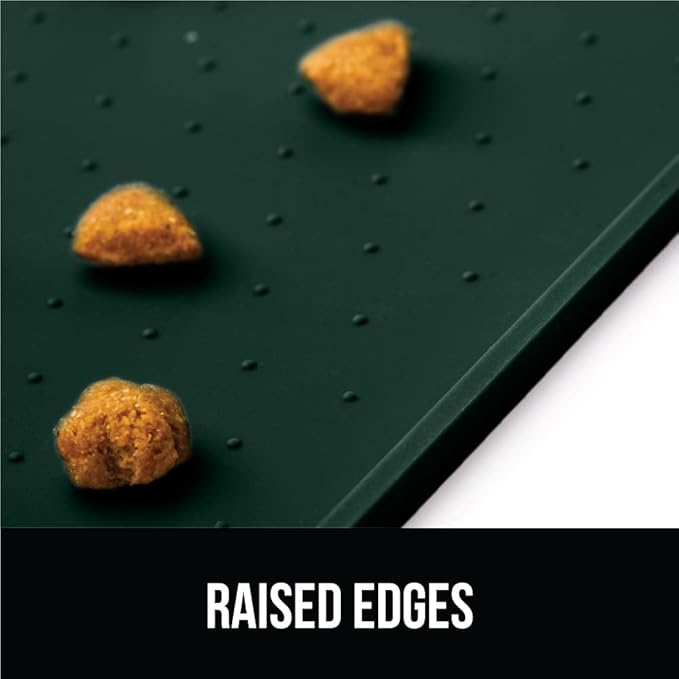 Gorilla Grip 100% Waterproof Raised Edge BPA Free Silicone Pet Feeding Mat, Dog Cat Food Mats Contain Spills Protects Floors, Placemats for Cats and Dogs Water Bowl, Pets Accessories 23x15 Green - PAWPICO