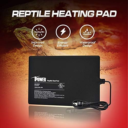 iPower 8 by 12-Inch Reptile Heat Mat Under Tank Heater Terrarium Heating Pad Ideal for Spider Snake Tarantula Hermit Crab Turtle, Black iPower