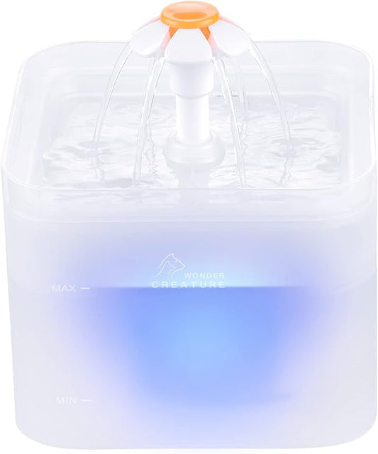 Cat Water Fountain, 67oz/2L Automatic Cat Drinking Fountain, Pet Water Fountain with LED Light and Filter for Cats and Small Dogs (Clear) - PAWPICO