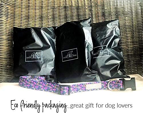 Lucky Love Dog, Matching Dog Collar & Leash Set for Female Dogs, Soft, Adjustable, Safe for Training and Walking, Black & Purple Floral Print, Primrose Combo, XS LuckyLoveDog
