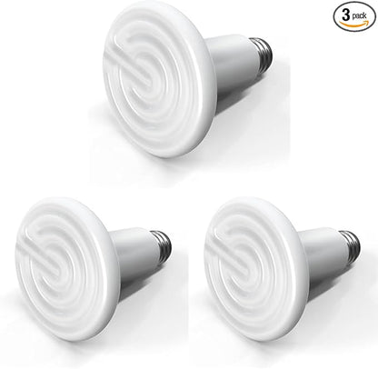 HealSmart Reptile Heat Lamp Bulb Ceramic Heat Emitter 100W No Light Emitting Brooder Coop Heater for Amphibian Pet & Incubating Chicken, White (Pack of 3) HealSmart