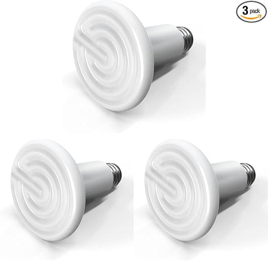 HealSmart Reptile Heat Lamp Bulb Ceramic Heat Emitter 100W No Light Emitting Brooder Coop Heater for Amphibian Pet & Incubating Chicken, White (Pack of 3) HealSmart
