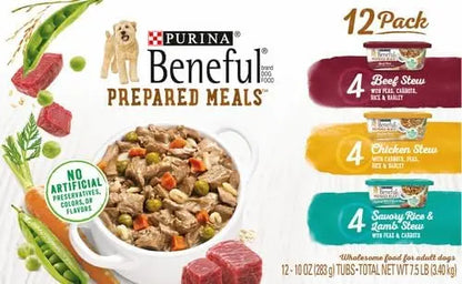 Beneful Purina Gravy Wet Dog Food Variety Pack, Prepared Meals Stew - (12) 10 oz. Tubs (Pack of 2) - PAWPICO