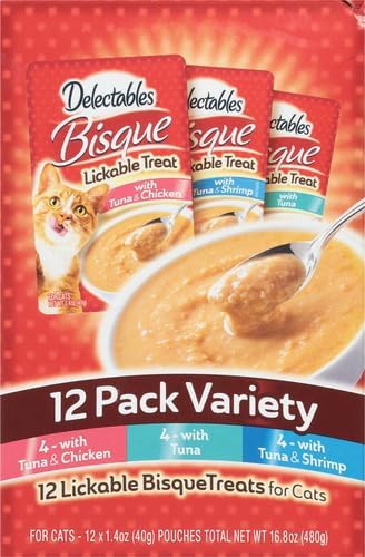 Delectables Bisque Lickable Wet Cat Treats - Chicken, Tuna & Shrimp, 12 count Hartz