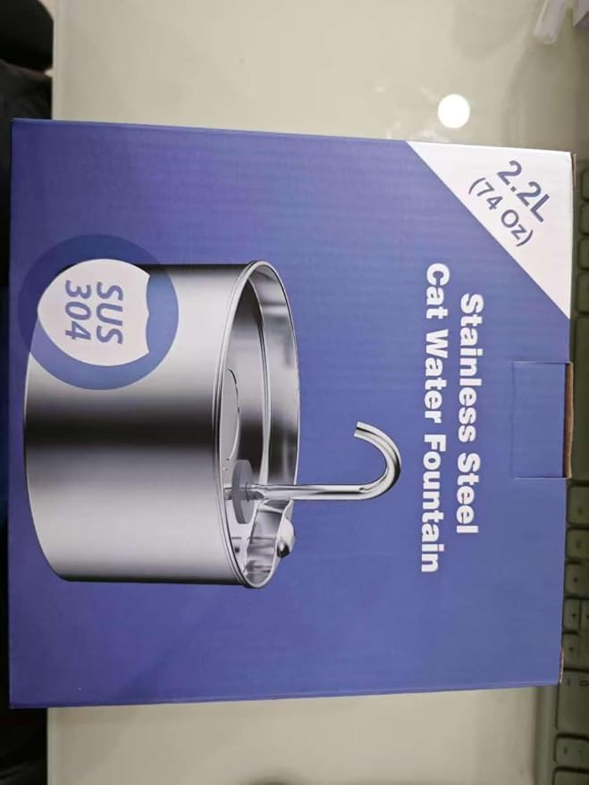 Cat Water Fountain Stainless Steel: Cat Fountain for Drinking - Automatic Pet Water Fountain for Cats Inside - 74oz/2.2L Dog Water Dispenser Cat Drinking Supplies Metal Kitty Spout Animal Waterer Bowl - PAWPICO