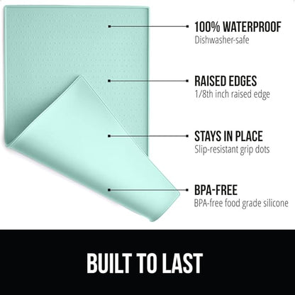 Gorilla Grip 100% Waterproof Raised Edge BPA Free Silicone Pet Feeding Mat, Dog Cat Food Mats Contain Spills Protects Floors, Placemats for Cats and Dogs Water Bowl, Pets Accessories 28x18 Mint - PAWPICO