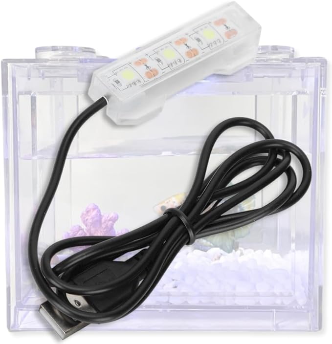 Small Fish Tank Light,LED Aquarium Light 0.6W 5V 2.4x0.8 Inch 1m USB Cable with Double Sided Tape, Small Aquarium Light Fish Tank Lamp for Small Aquarium or Office Desk Fish Tank PAWPICO