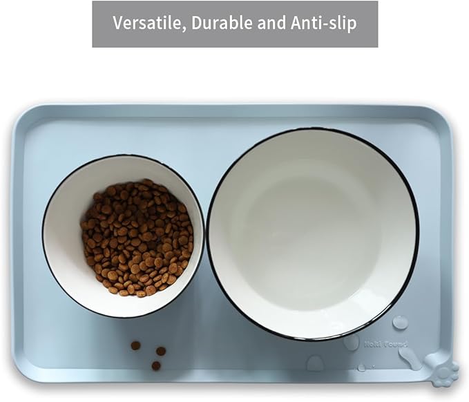 Hoki Found Silicone Pet Food Mats Tray - Non Slip Pet Dog Cat Bowl Mats Placemat - Dog Pet Cat Feeding Mat - Waterproof Dog Cat Food Mats -Pet Water Mats for Carpet -Frost - PAWPICO