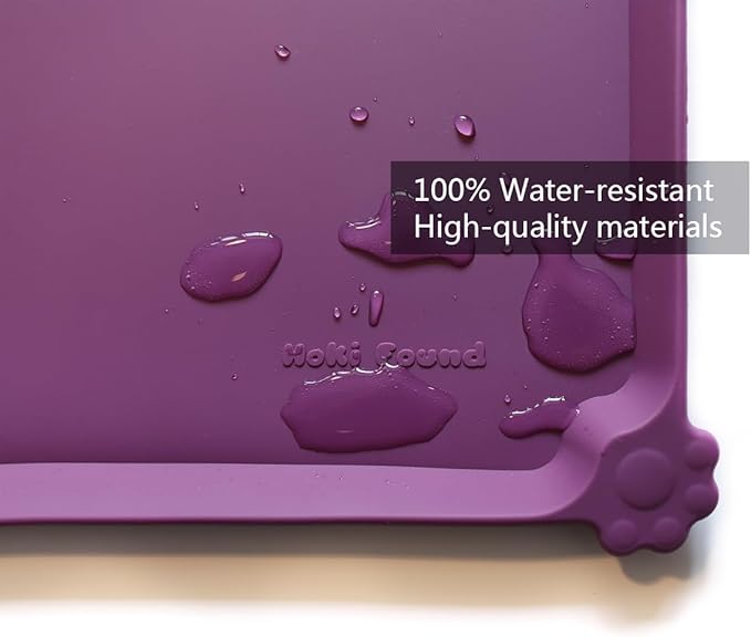 Hoki Found Waterproof Pet Feeding Mats with High Lips, Multiple Size and Colors for Dogs, Cats & Others -Eggplant - PAWPICO
