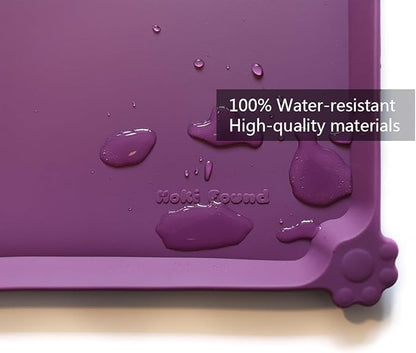 Hoki Found Waterproof Pet Feeding Mats with High Lips, Multiple Size and Colors for Dogs, Cats & Others -Eggplant - PAWPICO