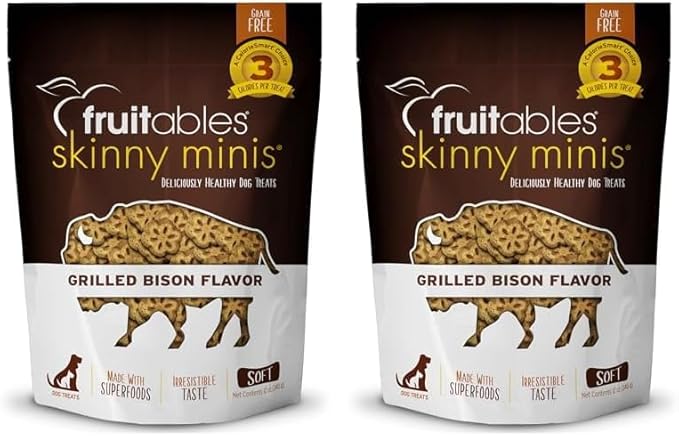 Fruitables Skinny Mini Dog Treats – Healthy Treats for Dogs – Low Calorie Training Treats – Free of Wheat, Corn and Soy – Grilled Bison – 12 Ounces (Pack of 2) - PAWPICO