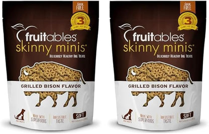 Fruitables Skinny Mini Dog Treats – Healthy Treats for Dogs – Low Calorie Training Treats – Free of Wheat, Corn and Soy – Grilled Bison – 12 Ounces (Pack of 2) - PAWPICO