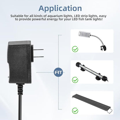Aquarium Light LED Power Adapter AC 100-240V DC 12V 1A Replacement Power Adapter Fish Tank Light Power Supply Converter with Indicator Light DaToo