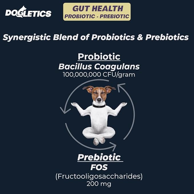 Gut Health Probiotic & Prebiotic - 90ct Support Stomach Microbiome, Prevent Digestive Problems, Reduce Anal Gland Issues, Improve Immune Function and Overall Energy Dogletics