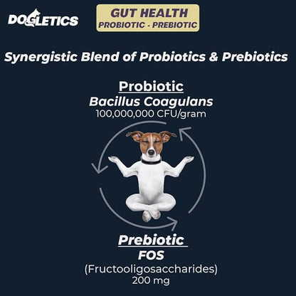 Gut Health Probiotic & Prebiotic - 90ct Support Stomach Microbiome, Prevent Digestive Problems, Reduce Anal Gland Issues, Improve Immune Function and Overall Energy Dogletics