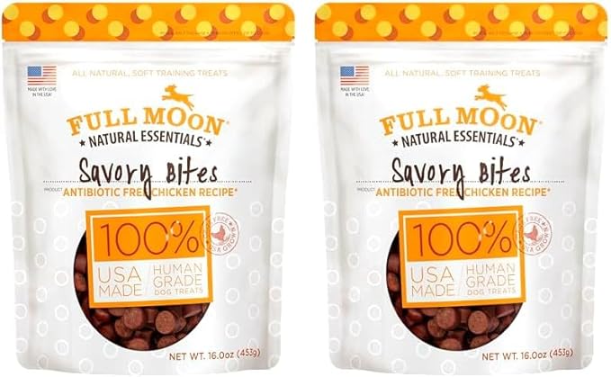 Full Moon All Natural Human Grade Dog Treats, Essential Chicken Savory Bites, 16 Ounce (Pack of 2) - PAWPICO