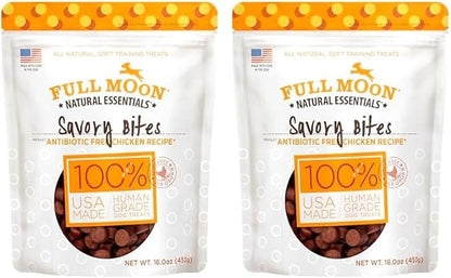 Full Moon All Natural Human Grade Dog Treats, Essential Chicken Savory Bites, 16 Ounce (Pack of 2) - PAWPICO