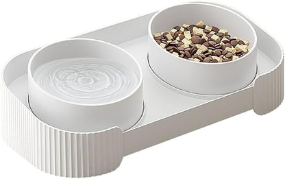 Marchul Ceramic Cat Bowls, Raised Cat Food Water Bowls, Anti overturning Splash-Proof Double Cat Food Dishes Set - PAWPICO