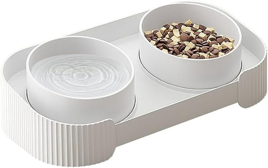 Marchul Ceramic Cat Bowls, Raised Cat Food Water Bowls, Anti overturning Splash-Proof Double Cat Food Dishes Set - PAWPICO