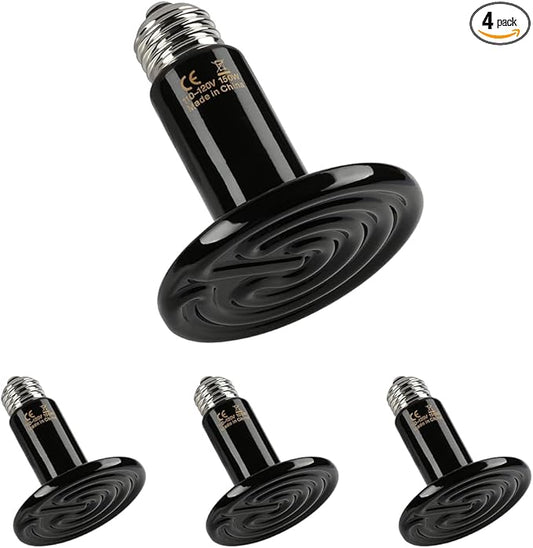 HealSmart Reptile Heat Lamp Bulb Ceramic Heat Emitter 150W No Light Emitting Brooder Coop Heater for Amphibian Pet & Incubating Chicken, Black (Pack of 4) HealSmart