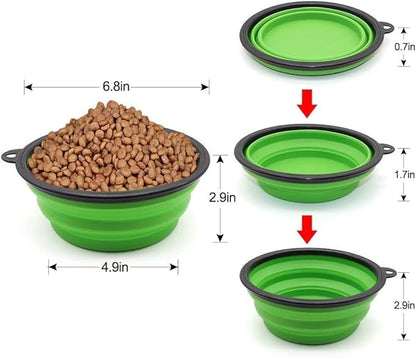 Collapsible Bowls, 2 Pack Water Bowls for Cats Dogs, Portable Pet Feeding Watering Dish for Walking Parking Traveling with 2 Carabiners (Large, Blue+Green) - PAWPICO