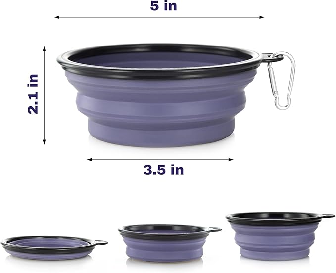 Dog Bowl Pet Collapsible Bowls, 2 Pack Collapsible Dog Water Bowls for Cats Dogs, Portable Pet Feeding Watering Dish for Walking Parking Traveling with 2 Carabiners (Small, Purple+Fairy Pink) - PAWPICO