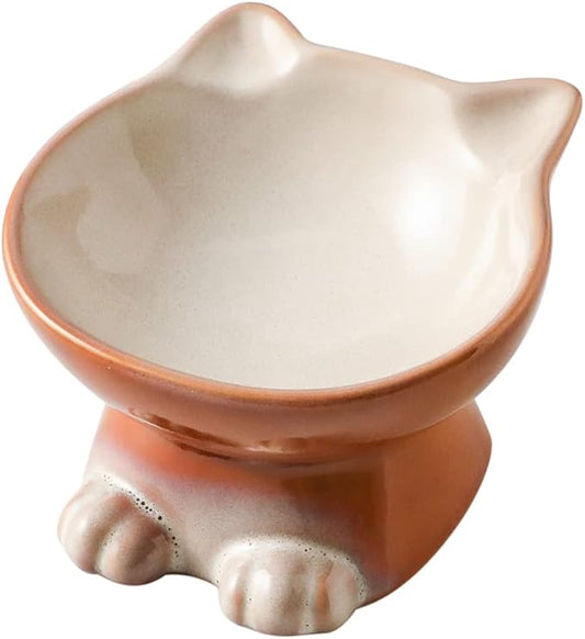 Nihow Elevated Cat/Dog Bowls: 5 Inch Ceramic Raised Cat Food & Water Bowl Set for Protecting Pet's Spine - Feeding & Watering Supplies for Pets - Elegant Brown (4.5 OZ /1 PC) - PAWPICO