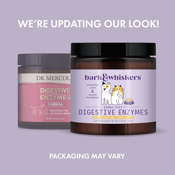 Bark & Whiskers Digestive Enzymes Kibble Diet, for Dogs & Cats, 4.23 oz. (120 g), 150 Scoops, Promotes Carb & Starch Breakdown, Veterinarian Formulated, Non-GMO, Dr. Mercola DrMercola
