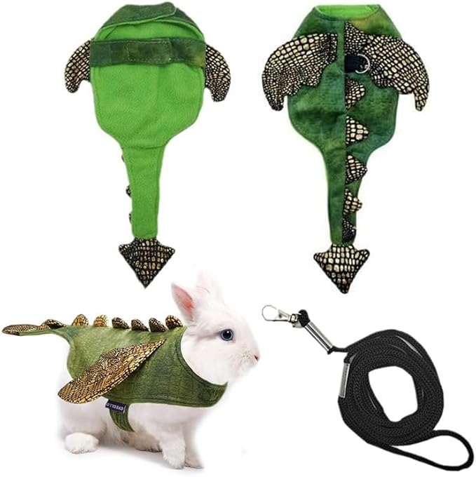 Rabbit Harness Leash Set, Halloween Rabbit Costume Adjustable Small Animal Dinosaur Leash Harness for Rabbits (Large HOKABLE