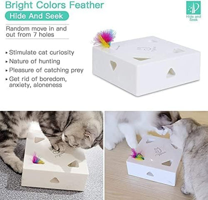 Migipaws Cat Toys, Interactive Automatic 7 Holes Mice Whack-A-Mole, Ultra Fun Smart Teaser Toy for Indoor Cats, USB Rechargeable, 4 Pieces Feather Refills… - PAWPICO