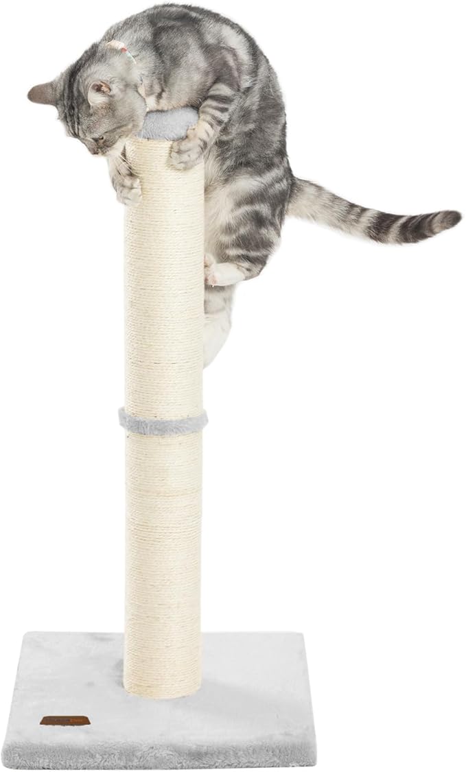 34inch Cat Scratching Post with Natural Sisal Rope 4.3Inch Large Diameter Scratcher Post Tree for Indoor Cats Grey - PAWPICO
