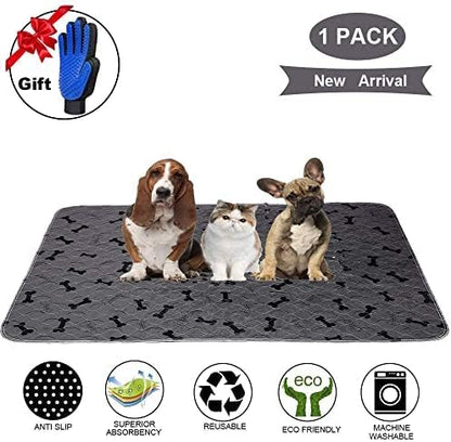 Washable Dog Pee Pads with Free Grooming Gloves,Non Slip Dog Mats with Great Urine Absorption,Reusable Puppy Pee Pads for Whelping,Potty,Training,Playpen - PAWPICO
