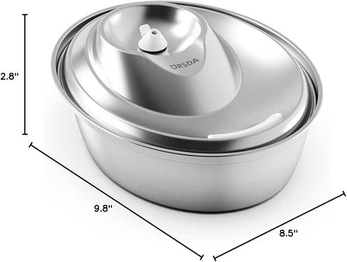 ORSDA Cat Water Fountain Stainless Steel, 2L Pet Fountain for Cats Inside, Dog Water Dispenser, Automatic Cat Drinking Fountains with 6 Replacement Filters for Cats, Small Dogs - PAWPICO