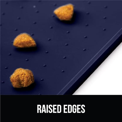 Gorilla Grip 100% Waterproof Raised Edge BPA Free Silicone Pet Feeding Mat, Dog Cat Food Mats Contain Spills Protects Floors, Placemats for Cats and Dogs Water Bowl, Pets Accessories 18.5x11.5 Navy - PAWPICO