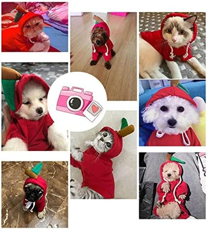 Warm Dog Winter Clothes Cute Fruit Dog Coat Hoodies Fleece Pet Dogs Costume Jacket for French Bulldog Chihuahua Ropa para Perro(Red,XL) - PAWPICO