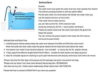LONDAFISH Electric Fish Tank Vacuum Cleaner Syphon Operated Gravel Water Filter Cleaner Sand Washer LONDAFISH