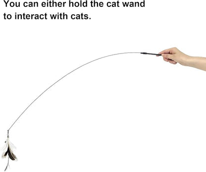 Cat Wand Toys with Suction Cup, Interactive Bird Simulation Cat Toy Set,Cat Teaser Cat Toys,Flexible Steel Wire and 3Pcs Replacement Feather Refills with Bells. - PAWPICO
