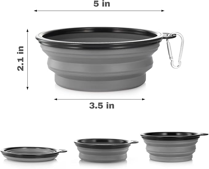 Dog Bowl Pet Collapsible Bowls, 2 Pack Collapsible Dog Water Bowls for Cats Dogs, Portable Pet Feeding Watering Dish for Walking Parking Traveling with 2 Carabiners (Small, Purple & Concrete Gray) - PAWPICO