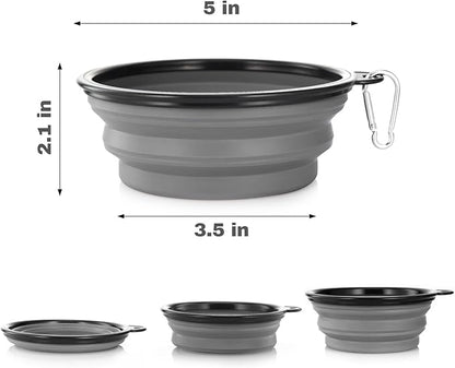 Dog Bowl Pet Collapsible Bowls, 2 Pack Collapsible Dog Water Bowls for Cats Dogs, Portable Pet Feeding Watering Dish for Walking Parking Traveling with 2 Carabiners (Small, Purple & Concrete Gray) - PAWPICO