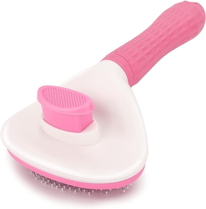 Depets Self Cleaning Slicker Brush, Dog Cat Bunny Pet Grooming Shedding Brush - Easy to Remove Loose Undercoat, Pet Massaging Tool Suitable for Pets with Long or Short Hair Pink - PAWPICO