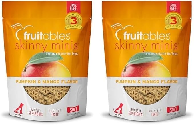 Fruitables Skinny Mini Dog Treats – Healthy Treats for Dogs – Low Calorie Training Treats – Free of Wheat, Corn and Soy – Pumpkin and Mango – 5 Ounces (Pack of 2) - PAWPICO