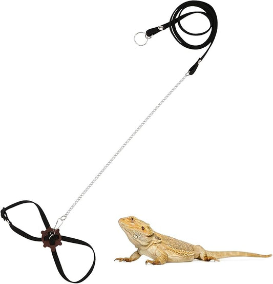 2 Pack Adjustable Reptile Harness and Leash for Lizard Gecko Bearded Dragon Outside Walk (Black) Wontee