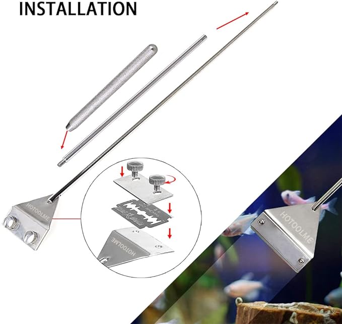HOTOOLME Aquarium Scraper, 25.6" Stainless Steel Scraper Cleaning Razor with 10 Blades for Glass Aquarium Fish Tank HOTOOLME