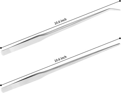 2PCS Long Aquarium Tweezers - 10.6" Straight and Curved Tweezers, Stainless Steel Reptile Feeding tongs, Terrarium Aquascape Tools Feeder for Lizards, Bearded Dragon Snake Tank Accessories Fri4Free