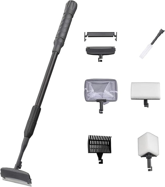 Carefree Fish 6IN1 Carbon Fiber Aquarium Cleaning Tools Long Handle Adjustable Length 20~36Inches Fish Tank Cleaner Kit Alage Scraper Scrubber Brushes Set Bewatermyfriend
