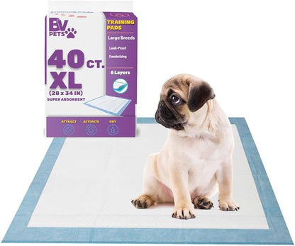 BV XL Puppy Pads X-Large Leak-Proof 28"x34" [40CT] | Pee Pads for Dogs Ultra Absorbent 6-Layer - Dog Pee Pads Extra Large - Dog Pads XL - Potty Pads for Dogs, Training Pads for Dogs, Dog Pad - PAWPICO