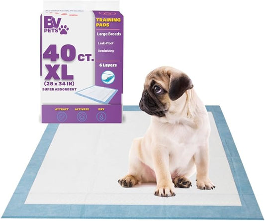 BV XL Puppy Pads X-Large Leak-Proof 28"x34" [40CT] | Pee Pads for Dogs Ultra Absorbent 6-Layer - Dog Pee Pads Extra Large - Dog Pads XL - Potty Pads for Dogs, Training Pads for Dogs, Dog Pad - PAWPICO
